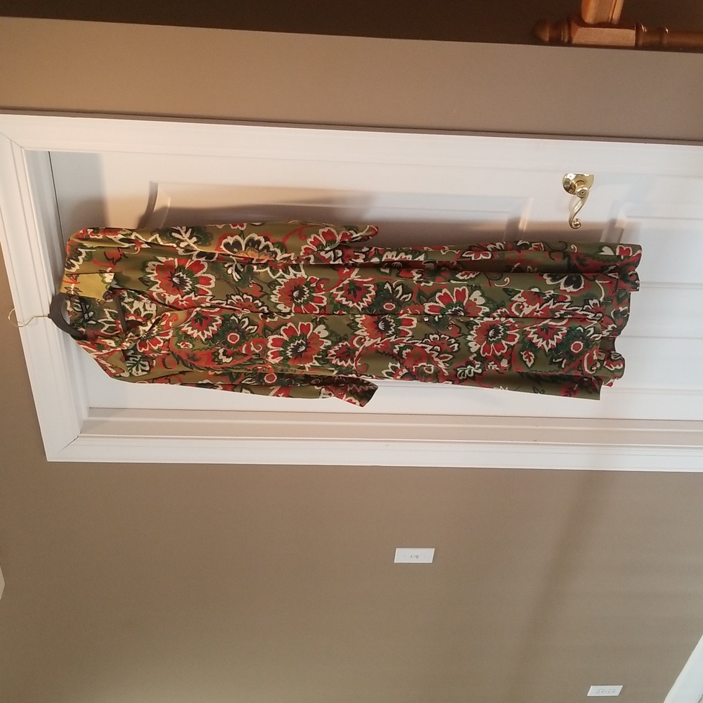 ZARA l OVERSIZED l OLIVE GREEN FLORAL PRINTED  l SATIN MIDI SHIRT DRESS l sz. XL